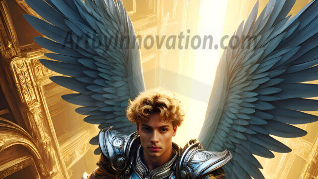 Male Angels of the Holy Divine - The Young & The Beautiful: AI Fantasy Photos of Handsome Male Angels in Elegant Divine Armor, living in the golden city, with Vibrant Holy Wings. AI generated fantasy photos, of handsome male warrior angels, in divine armor with vibrant holy wings. Wearing ethereal or plate holy armor, and glistening golden gilded jewelry, emphasizing his god-like stature, vibrantly colored. Possessing grand feathered wings, that look like swords, these angel warriors are ready to battle on God's command. With men of all ages, races, and body types. In a city of gold, spiritual wonder city in the heavens, with ornate gold buildings, majestic gold architecture, ethereal cityscapes, and mystical waterfalls.