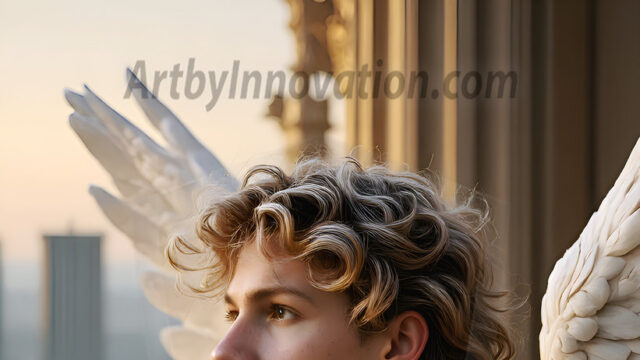 Male Angels of the Holy Divine - The Young & The Beautiful: AI Fantasy Photos of Handsome Male Angels in Elegant Divine Armor, living in the golden city, with Vibrant Holy Wings. AI generated fantasy photos, of handsome male warrior angels, in divine armor with vibrant holy wings. Wearing ethereal or plate holy armor, and glistening golden gilded jewelry, emphasizing his god-like stature, vibrantly colored. Possessing grand feathered wings, that look like swords, these angel warriors are ready to battle on God's command. With men of all ages, races, and body types. In a city of gold, spiritual wonder city in the heavens, with ornate gold buildings, majestic gold architecture, ethereal cityscapes, and mystical waterfalls.