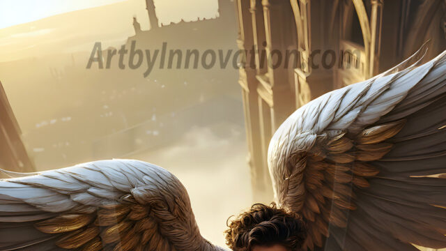 Male Angels of the Holy Divine - The Young & The Beautiful: AI Fantasy Photos of Handsome Male Angels in Elegant Divine Armor, living in the golden city, with Vibrant Holy Wings. AI generated fantasy photos, of handsome male warrior angels, in divine armor with vibrant holy wings. Wearing ethereal or plate holy armor, and glistening golden gilded jewelry, emphasizing his god-like stature, vibrantly colored. Possessing grand feathered wings, that look like swords, these angel warriors are ready to battle on God's command. With men of all ages, races, and body types. In a city of gold, spiritual wonder city in the heavens, with ornate gold buildings, majestic gold architecture, ethereal cityscapes, and mystical waterfalls.