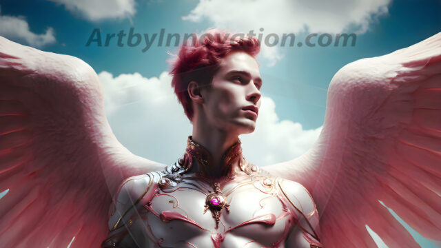 Male Angels of the Holy Divine - The Young & The Beautiful: AI Fantasy Photos of Handsome Male Angels in Elegant Divine Armor, living in the golden city, with Vibrant Holy Wings. AI generated fantasy photos, of handsome male warrior angels, in divine armor with vibrant holy wings. Wearing ethereal or plate holy armor, and glistening golden gilded jewelry, emphasizing his god-like stature, vibrantly colored. Possessing grand feathered wings, that look like swords, these angel warriors are ready to battle on God's command. With men of all ages, races, and body types. In a city of gold, spiritual wonder city in the heavens, with ornate gold buildings, majestic gold architecture, ethereal cityscapes, and mystical waterfalls.