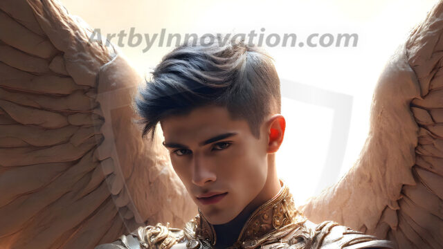 Male Angels of the Holy Divine - The Young & The Beautiful: AI Fantasy Photos of Handsome Male Angels in Elegant Divine Armor, living in the golden city, with Vibrant Holy Wings. AI generated fantasy photos, of handsome male warrior angels, in divine armor with vibrant holy wings. Wearing ethereal or plate holy armor, and glistening golden gilded jewelry, emphasizing his god-like stature, vibrantly colored. Possessing grand feathered wings, that look like swords, these angel warriors are ready to battle on God's command. With men of all ages, races, and body types. In a city of gold, spiritual wonder city in the heavens, with ornate gold buildings, majestic gold architecture, ethereal cityscapes, and mystical waterfalls.