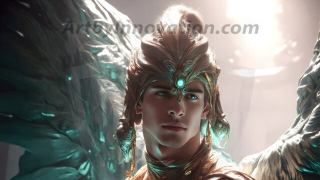 Male Angels of the Holy Divine - The Young & The Beautiful: AI Fantasy Photos of Handsome Male Angels in Elegant Divine Armor, living in the golden city, with Vibrant Holy Wings. AI generated fantasy photos, of handsome male warrior angels, in divine armor with vibrant holy wings. Wearing ethereal or plate holy armor, and glistening golden gilded jewelry, emphasizing his god-like stature, vibrantly colored. Possessing grand feathered wings, that look like swords, these angel warriors are ready to battle on God's command. With men of all ages, races, and body types. In a city of gold, spiritual wonder city in the heavens, with ornate gold buildings, majestic gold architecture, ethereal cityscapes, and mystical waterfalls.