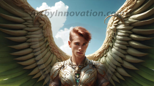 Male Angels of the Holy Divine - The Young & The Beautiful: AI Fantasy Photos of Handsome Male Angels in Elegant Divine Armor, living in the golden city, with Vibrant Holy Wings. AI generated fantasy photos, of handsome male warrior angels, in divine armor with vibrant holy wings. Wearing ethereal or plate holy armor, and glistening golden gilded jewelry, emphasizing his god-like stature, vibrantly colored. Possessing grand feathered wings, that look like swords, these angel warriors are ready to battle on God's command. With men of all ages, races, and body types. In a city of gold, spiritual wonder city in the heavens, with ornate gold buildings, majestic gold architecture, ethereal cityscapes, and mystical waterfalls.