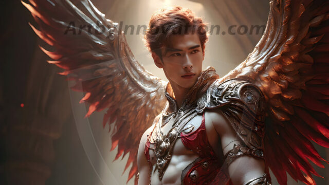 Male Angels of the Holy Divine - The Young & The Beautiful: AI Fantasy Photos of Handsome Male Angels in Elegant Divine Armor, living in the golden city, with Vibrant Holy Wings. AI generated fantasy photos, of handsome male warrior angels, in divine armor with vibrant holy wings. Wearing ethereal or plate holy armor, and glistening golden gilded jewelry, emphasizing his god-like stature, vibrantly colored. Possessing grand feathered wings, that look like swords, these angel warriors are ready to battle on God's command. With men of all ages, races, and body types. In a city of gold, spiritual wonder city in the heavens, with ornate gold buildings, majestic gold architecture, ethereal cityscapes, and mystical waterfalls.