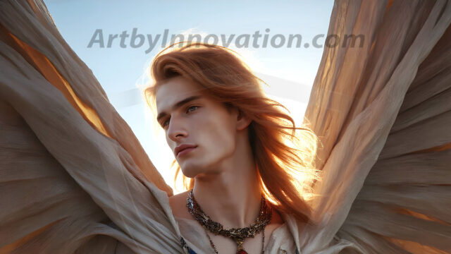 Male Angels of the Holy Divine - The Young & The Beautiful: AI Fantasy Photos of Handsome Male Angels in Elegant Divine Armor, living in the golden city, with Vibrant Holy Wings. AI generated fantasy photos, of handsome male warrior angels, in divine armor with vibrant holy wings. Wearing ethereal or plate holy armor, and glistening golden gilded jewelry, emphasizing his god-like stature, vibrantly colored. Possessing grand feathered wings, that look like swords, these angel warriors are ready to battle on God's command. With men of all ages, races, and body types. In a city of gold, spiritual wonder city in the heavens, with ornate gold buildings, majestic gold architecture, ethereal cityscapes, and mystical waterfalls.