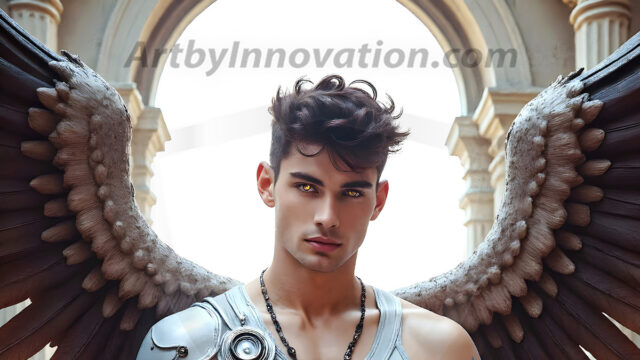 Male Angels of the Holy Divine - The Young & The Beautiful: AI Fantasy Photos of Handsome Male Angels in Elegant Divine Armor, living in the golden city, with Vibrant Holy Wings. AI generated fantasy photos, of handsome male warrior angels, in divine armor with vibrant holy wings. Wearing ethereal or plate holy armor, and glistening golden gilded jewelry, emphasizing his god-like stature, vibrantly colored. Possessing grand feathered wings, that look like swords, these angel warriors are ready to battle on God's command. With men of all ages, races, and body types. In a city of gold, spiritual wonder city in the heavens, with ornate gold buildings, majestic gold architecture, ethereal cityscapes, and mystical waterfalls.