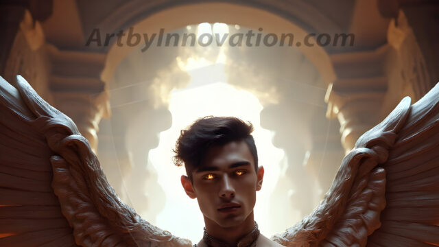 Male Angels of the Holy Divine - The Young & The Beautiful: AI Fantasy Photos of Handsome Male Angels in Elegant Divine Armor, living in the golden city, with Vibrant Holy Wings. AI generated fantasy photos, of handsome male warrior angels, in divine armor with vibrant holy wings. Wearing ethereal or plate holy armor, and glistening golden gilded jewelry, emphasizing his god-like stature, vibrantly colored. Possessing grand feathered wings, that look like swords, these angel warriors are ready to battle on God's command. With men of all ages, races, and body types. In a city of gold, spiritual wonder city in the heavens, with ornate gold buildings, majestic gold architecture, ethereal cityscapes, and mystical waterfalls.