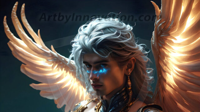 Male Angels of the Holy Divine - The Young & The Beautiful: AI Fantasy Photos of Handsome Male Angels in Elegant Divine Armor, living in the golden city, with Vibrant Holy Wings. AI generated fantasy photos, of handsome male warrior angels, in divine armor with vibrant holy wings. Wearing ethereal or plate holy armor, and glistening golden gilded jewelry, emphasizing his god-like stature, vibrantly colored. Possessing grand feathered wings, that look like swords, these angel warriors are ready to battle on God's command. With men of all ages, races, and body types. In a city of gold, spiritual wonder city in the heavens, with ornate gold buildings, majestic gold architecture, ethereal cityscapes, and mystical waterfalls.