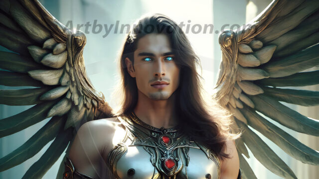 Male Angels of the Holy Divine - The Young & The Beautiful: AI Fantasy Photos of Handsome Male Angels in Elegant Divine Armor, living in the golden city, with Vibrant Holy Wings. AI generated fantasy photos, of handsome male warrior angels, in divine armor with vibrant holy wings. Wearing ethereal or plate holy armor, and glistening golden gilded jewelry, emphasizing his god-like stature, vibrantly colored. Possessing grand feathered wings, that look like swords, these angel warriors are ready to battle on God's command. With men of all ages, races, and body types. In a city of gold, spiritual wonder city in the heavens, with ornate gold buildings, majestic gold architecture, ethereal cityscapes, and mystical waterfalls.