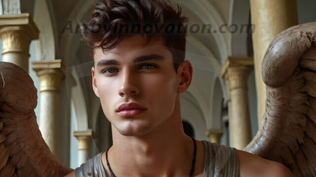 Male Angels of the Holy Divine - The Young & The Beautiful: AI Fantasy Photos of Handsome Male Angels in Elegant Divine Armor, living in the golden city, with Vibrant Holy Wings. AI generated fantasy photos, of handsome male warrior angels, in divine armor with vibrant holy wings. Wearing ethereal or plate holy armor, and glistening golden gilded jewelry, emphasizing his god-like stature, vibrantly colored. Possessing grand feathered wings, that look like swords, these angel warriors are ready to battle on God's command. With men of all ages, races, and body types. In a city of gold, spiritual wonder city in the heavens, with ornate gold buildings, majestic gold architecture, ethereal cityscapes, and mystical waterfalls.