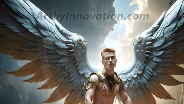 Male Angels of the Holy Divine - The Young & The Beautiful: AI Fantasy Photos of Handsome Male Angels in Elegant Divine Armor, living in the golden city, with Vibrant Holy Wings. AI generated fantasy photos, of handsome male warrior angels, in divine armor with vibrant holy wings. Wearing ethereal or plate holy armor, and glistening golden gilded jewelry, emphasizing his god-like stature, vibrantly colored. Possessing grand feathered wings, that look like swords, these angel warriors are ready to battle on God's command. With men of all ages, races, and body types. In a city of gold, spiritual wonder city in the heavens, with ornate gold buildings, majestic gold architecture, ethereal cityscapes, and mystical waterfalls.