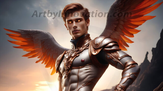 Male Angels of the Holy Divine - The Young & The Beautiful: AI Fantasy Photos of Handsome Male Angels in Elegant Divine Armor, living in the golden city, with Vibrant Holy Wings. AI generated fantasy photos, of handsome male warrior angels, in divine armor with vibrant holy wings. Wearing ethereal or plate holy armor, and glistening golden gilded jewelry, emphasizing his god-like stature, vibrantly colored. Possessing grand feathered wings, that look like swords, these angel warriors are ready to battle on God's command. With men of all ages, races, and body types. In a city of gold, spiritual wonder city in the heavens, with ornate gold buildings, majestic gold architecture, ethereal cityscapes, and mystical waterfalls.