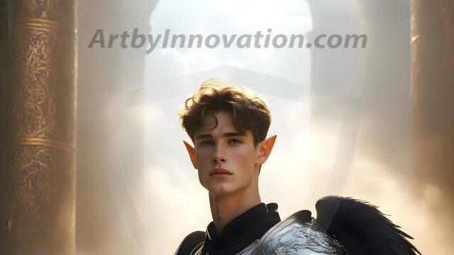 Male Angels of the Holy Divine - The Young & The Beautiful: AI Fantasy Photos of Handsome Male Angels in Elegant Divine Armor, living in the golden city, with Vibrant Holy Wings. AI generated fantasy photos, of handsome male warrior angels, in divine armor with vibrant holy wings. Wearing ethereal or plate holy armor, and glistening golden gilded jewelry, emphasizing his god-like stature, vibrantly colored. Possessing grand feathered wings, that look like swords, these angel warriors are ready to battle on God's command. With men of all ages, races, and body types. In a city of gold, spiritual wonder city in the heavens, with ornate gold buildings, majestic gold architecture, ethereal cityscapes, and mystical waterfalls.