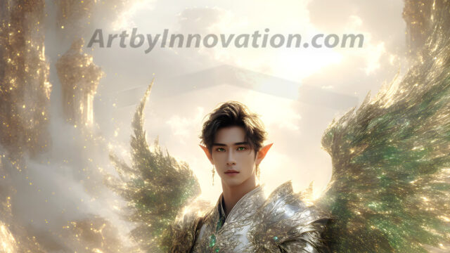 Male Angels of the Holy Divine - The Young & The Beautiful: AI Fantasy Photos of Handsome Male Angels in Elegant Divine Armor, living in the golden city, with Vibrant Holy Wings. AI generated fantasy photos, of handsome male warrior angels, in divine armor with vibrant holy wings. Wearing ethereal or plate holy armor, and glistening golden gilded jewelry, emphasizing his god-like stature, vibrantly colored. Possessing grand feathered wings, that look like swords, these angel warriors are ready to battle on God's command. With men of all ages, races, and body types. In a city of gold, spiritual wonder city in the heavens, with ornate gold buildings, majestic gold architecture, ethereal cityscapes, and mystical waterfalls.