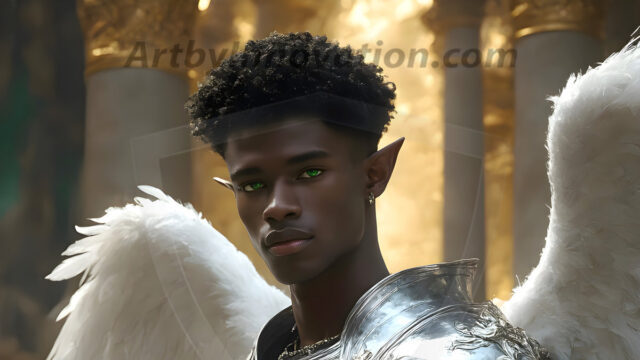 Male Angels of the Holy Divine - The Young & The Beautiful: AI Fantasy Photos of Handsome Male Angels in Elegant Divine Armor, living in the golden city, with Vibrant Holy Wings. AI generated fantasy photos, of handsome male warrior angels, in divine armor with vibrant holy wings. Wearing ethereal or plate holy armor, and glistening golden gilded jewelry, emphasizing his god-like stature, vibrantly colored. Possessing grand feathered wings, that look like swords, these angel warriors are ready to battle on God's command. With men of all ages, races, and body types. In a city of gold, spiritual wonder city in the heavens, with ornate gold buildings, majestic gold architecture, ethereal cityscapes, and mystical waterfalls.