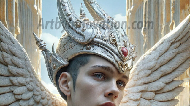 Male Angels of the Holy Divine - The Young & The Beautiful: AI Fantasy Photos of Handsome Male Angels in Elegant Divine Armor, living in the golden city, with Vibrant Holy Wings. AI generated fantasy photos, of handsome male warrior angels, in divine armor with vibrant holy wings. Wearing ethereal or plate holy armor, and glistening golden gilded jewelry, emphasizing his god-like stature, vibrantly colored. Possessing grand feathered wings, that look like swords, these angel warriors are ready to battle on God's command. With men of all ages, races, and body types. In a city of gold, spiritual wonder city in the heavens, with ornate gold buildings, majestic gold architecture, ethereal cityscapes, and mystical waterfalls.