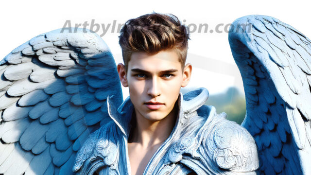 Male Angels of the Holy Divine - The Young & The Beautiful: AI Fantasy Photos of Handsome Male Angels in Elegant Divine Armor, living in the golden city, with Vibrant Holy Wings. AI generated fantasy photos, of handsome male warrior angels, in divine armor with vibrant holy wings. Wearing ethereal or plate holy armor, and glistening golden gilded jewelry, emphasizing his god-like stature, vibrantly colored. Possessing grand feathered wings, that look like swords, these angel warriors are ready to battle on God's command. With men of all ages, races, and body types. In a city of gold, spiritual wonder city in the heavens, with ornate gold buildings, majestic gold architecture, ethereal cityscapes, and mystical waterfalls.