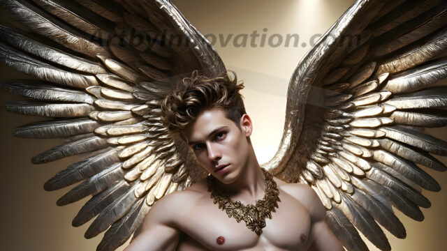Male Angels of the Holy Divine - The Young & The Beautiful: AI Fantasy Photos of Handsome Male Angels in Elegant Divine Armor, living in the golden city, with Vibrant Holy Wings. AI generated fantasy photos, of handsome male warrior angels, in divine armor with vibrant holy wings. Wearing ethereal or plate holy armor, and glistening golden gilded jewelry, emphasizing his god-like stature, vibrantly colored. Possessing grand feathered wings, that look like swords, these angel warriors are ready to battle on God's command. With men of all ages, races, and body types. In a city of gold, spiritual wonder city in the heavens, with ornate gold buildings, majestic gold architecture, ethereal cityscapes, and mystical waterfalls.