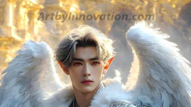 Male Angels of the Holy Divine - The Young & The Beautiful: AI Fantasy Photos of Handsome Male Angels in Elegant Divine Armor, living in the golden city, with Vibrant Holy Wings. AI generated fantasy photos, of handsome male warrior angels, in divine armor with vibrant holy wings. Wearing ethereal or plate holy armor, and glistening golden gilded jewelry, emphasizing his god-like stature, vibrantly colored. Possessing grand feathered wings, that look like swords, these angel warriors are ready to battle on God's command. With men of all ages, races, and body types. In a city of gold, spiritual wonder city in the heavens, with ornate gold buildings, majestic gold architecture, ethereal cityscapes, and mystical waterfalls.