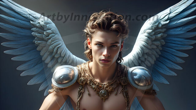 Male Angels of the Holy Divine - The Young & The Beautiful: AI Fantasy Photos of Handsome Male Angels in Elegant Divine Armor, living in the golden city, with Vibrant Holy Wings. AI generated fantasy photos, of handsome male warrior angels, in divine armor with vibrant holy wings. Wearing ethereal or plate holy armor, and glistening golden gilded jewelry, emphasizing his god-like stature, vibrantly colored. Possessing grand feathered wings, that look like swords, these angel warriors are ready to battle on God's command. With men of all ages, races, and body types. In a city of gold, spiritual wonder city in the heavens, with ornate gold buildings, majestic gold architecture, ethereal cityscapes, and mystical waterfalls.