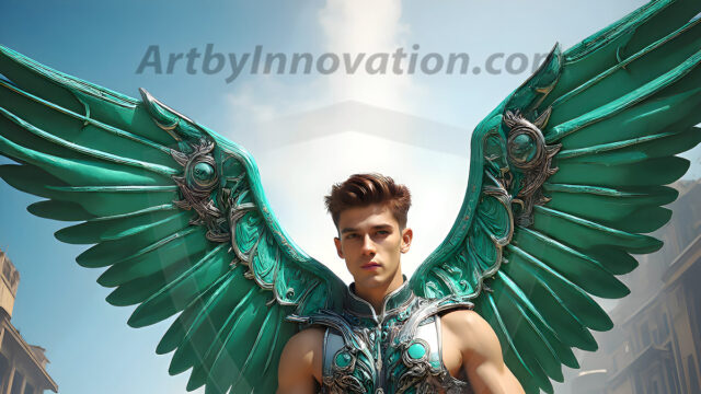Male Angels of the Holy Divine - The Young & The Beautiful: AI Fantasy Photos of Handsome Male Angels in Elegant Divine Armor, living in the golden city, with Vibrant Holy Wings. AI generated fantasy photos, of handsome male warrior angels, in divine armor with vibrant holy wings. Wearing ethereal or plate holy armor, and glistening golden gilded jewelry, emphasizing his god-like stature, vibrantly colored. Possessing grand feathered wings, that look like swords, these angel warriors are ready to battle on God's command. With men of all ages, races, and body types. In a city of gold, spiritual wonder city in the heavens, with ornate gold buildings, majestic gold architecture, ethereal cityscapes, and mystical waterfalls.