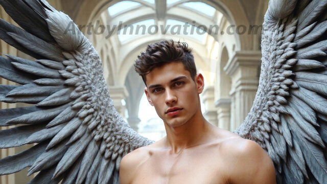 Male Angels of the Holy Divine - The Young & The Beautiful: AI Fantasy Photos of Handsome Male Angels in Elegant Divine Armor, living in the golden city, with Vibrant Holy Wings. AI generated fantasy photos, of handsome male warrior angels, in divine armor with vibrant holy wings. Wearing ethereal or plate holy armor, and glistening golden gilded jewelry, emphasizing his god-like stature, vibrantly colored. Possessing grand feathered wings, that look like swords, these angel warriors are ready to battle on God's command. With men of all ages, races, and body types. In a city of gold, spiritual wonder city in the heavens, with ornate gold buildings, majestic gold architecture, ethereal cityscapes, and mystical waterfalls.