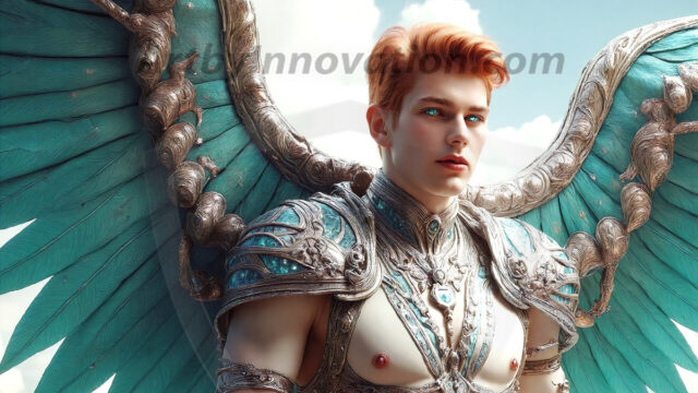 Male Angels of the Holy Divine - The Young & The Beautiful: AI Fantasy Photos of Handsome Male Angels in Elegant Divine Armor, living in the golden city, with Vibrant Holy Wings. AI generated fantasy photos, of handsome male warrior angels, in divine armor with vibrant holy wings. Wearing ethereal or plate holy armor, and glistening golden gilded jewelry, emphasizing his god-like stature, vibrantly colored. Possessing grand feathered wings, that look like swords, these angel warriors are ready to battle on God's command. With men of all ages, races, and body types. In a city of gold, spiritual wonder city in the heavens, with ornate gold buildings, majestic gold architecture, ethereal cityscapes, and mystical waterfalls.