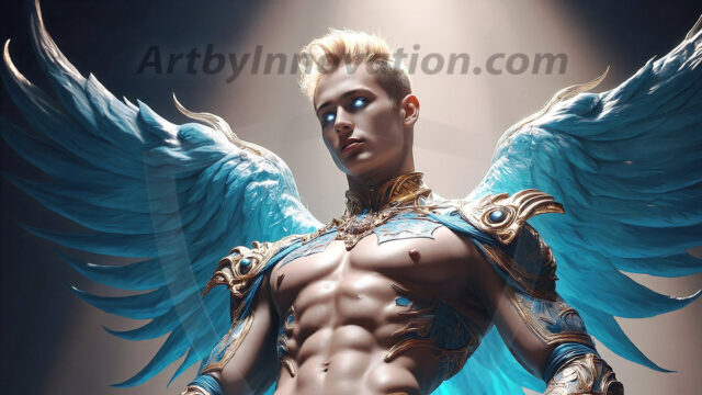 Male Angels of the Holy Divine - The Young & The Beautiful: AI Fantasy Photos of Handsome Male Angels in Elegant Divine Armor, living in the golden city, with Vibrant Holy Wings. AI generated fantasy photos, of handsome male warrior angels, in divine armor with vibrant holy wings. Wearing ethereal or plate holy armor, and glistening golden gilded jewelry, emphasizing his god-like stature, vibrantly colored. Possessing grand feathered wings, that look like swords, these angel warriors are ready to battle on God's command. With men of all ages, races, and body types. In a city of gold, spiritual wonder city in the heavens, with ornate gold buildings, majestic gold architecture, ethereal cityscapes, and mystical waterfalls.