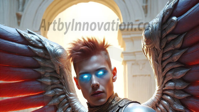 Male Angels of the Holy Divine - The Young & The Beautiful: AI Fantasy Photos of Handsome Male Angels in Elegant Divine Armor, living in the golden city, with Vibrant Holy Wings. AI generated fantasy photos, of handsome male warrior angels, in divine armor with vibrant holy wings. Wearing ethereal or plate holy armor, and glistening golden gilded jewelry, emphasizing his god-like stature, vibrantly colored. Possessing grand feathered wings, that look like swords, these angel warriors are ready to battle on God's command. With men of all ages, races, and body types. In a city of gold, spiritual wonder city in the heavens, with ornate gold buildings, majestic gold architecture, ethereal cityscapes, and mystical waterfalls.