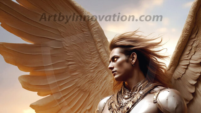Male Angels of the Holy Divine - The Young & The Beautiful: AI Fantasy Photos of Handsome Male Angels in Elegant Divine Armor, living in the golden city, with Vibrant Holy Wings. AI generated fantasy photos, of handsome male warrior angels, in divine armor with vibrant holy wings. Wearing ethereal or plate holy armor, and glistening golden gilded jewelry, emphasizing his god-like stature, vibrantly colored. Possessing grand feathered wings, that look like swords, these angel warriors are ready to battle on God's command. With men of all ages, races, and body types. In a city of gold, spiritual wonder city in the heavens, with ornate gold buildings, majestic gold architecture, ethereal cityscapes, and mystical waterfalls.