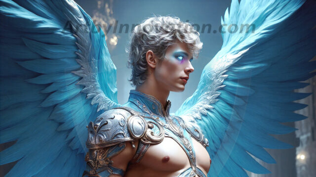Male Angels of the Holy Divine - The Young & The Beautiful: AI Fantasy Photos of Handsome Male Angels in Elegant Divine Armor, living in the golden city, with Vibrant Holy Wings. AI generated fantasy photos, of handsome male warrior angels, in divine armor with vibrant holy wings. Wearing ethereal or plate holy armor, and glistening golden gilded jewelry, emphasizing his god-like stature, vibrantly colored. Possessing grand feathered wings, that look like swords, these angel warriors are ready to battle on God's command. With men of all ages, races, and body types. In a city of gold, spiritual wonder city in the heavens, with ornate gold buildings, majestic gold architecture, ethereal cityscapes, and mystical waterfalls.