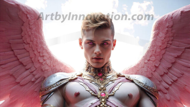 Male Angels of the Holy Divine - The Young & The Beautiful: AI Fantasy Photos of Handsome Male Angels in Elegant Divine Armor, living in the golden city, with Vibrant Holy Wings. AI generated fantasy photos, of handsome male warrior angels, in divine armor with vibrant holy wings. Wearing ethereal or plate holy armor, and glistening golden gilded jewelry, emphasizing his god-like stature, vibrantly colored. Possessing grand feathered wings, that look like swords, these angel warriors are ready to battle on God's command. With men of all ages, races, and body types. In a city of gold, spiritual wonder city in the heavens, with ornate gold buildings, majestic gold architecture, ethereal cityscapes, and mystical waterfalls.