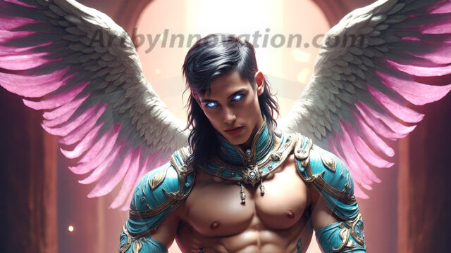 Male Angels of the Holy Divine - The Young & The Beautiful: AI Fantasy Photos of Handsome Male Angels in Elegant Divine Armor, living in the golden city, with Vibrant Holy Wings. AI generated fantasy photos, of handsome male warrior angels, in divine armor with vibrant holy wings. Wearing ethereal or plate holy armor, and glistening golden gilded jewelry, emphasizing his god-like stature, vibrantly colored. Possessing grand feathered wings, that look like swords, these angel warriors are ready to battle on God's command. With men of all ages, races, and body types. In a city of gold, spiritual wonder city in the heavens, with ornate gold buildings, majestic gold architecture, ethereal cityscapes, and mystical waterfalls.
