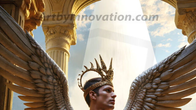 Male Angels of the Holy Divine - The Young & The Beautiful: AI Fantasy Photos of Handsome Male Angels in Elegant Divine Armor, living in the golden city, with Vibrant Holy Wings. AI generated fantasy photos, of handsome male warrior angels, in divine armor with vibrant holy wings. Wearing ethereal or plate holy armor, and glistening golden gilded jewelry, emphasizing his god-like stature, vibrantly colored. Possessing grand feathered wings, that look like swords, these angel warriors are ready to battle on God's command. With men of all ages, races, and body types. In a city of gold, spiritual wonder city in the heavens, with ornate gold buildings, majestic gold architecture, ethereal cityscapes, and mystical waterfalls.