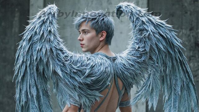 Holy Male Angels of the Elements, with Vibrant Wings. A magical, enchanted fantasy forest, bathed in soft, ethereal light. With towering ancient trees, live the angels of the elements. Stunningly handsome, beautiful, young angel men, who live on earth, deep in the forests. With huge vibrate feathered wings, enormous and shimmering with a radiant hue. The forest is alive with ancient magic.