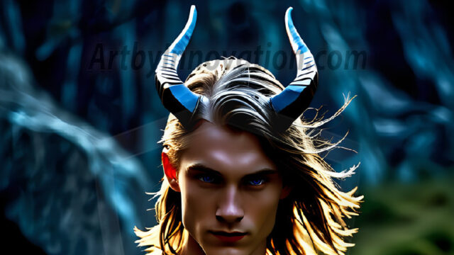 A Dark Angel with huge vibrate feathered wings, enormous and shimmering. Here is a raw, untamed energy that emanates from him. His presence is electrifying, drawing viewers in with his captivating gaze and formidable presence.