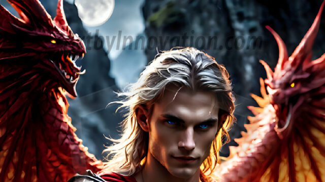 A Dark Angel with huge vibrate feathered wings, enormous and shimmering. Here is a raw, untamed energy that emanates from him. His presence is electrifying, drawing viewers in with his captivating gaze and formidable presence.