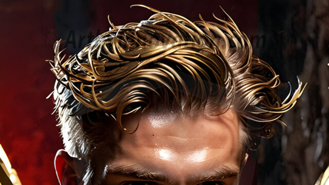 A photograph of a handsome golden male angel. With huge vibrate golden feathered wings, with golden radiant light rays, golden halo lighting, reflecting light in a mesmerizing way. He is stunningly handsome, beautiful, amidst a background of a chaos and destruction.