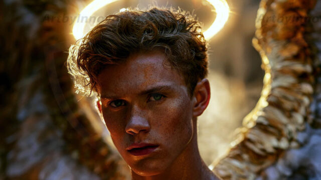 God's most radiant warriors. This AI-generated golden angel collection features stunningly handsome male angels with enormous golden feathered wings, bathed in golden radiant light rays and divine halo lighting. Set against backdrops ranging from chaotic battlefields to celestial heavenly realms, each golden angel radiates a divine beauty that is both commanding and breathtaking. Created using AI, edited in Photoshop, by © Jeff Dupler | Art by Innovation | https://www.artbyinnovation.com