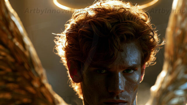 God's most radiant warriors. This AI-generated golden angel collection features stunningly handsome male angels with enormous golden feathered wings, bathed in golden radiant light rays and divine halo lighting. Set against backdrops ranging from chaotic battlefields to celestial heavenly realms, each golden angel radiates a divine beauty that is both commanding and breathtaking. Created using AI, edited in Photoshop, by © Jeff Dupler | Art by Innovation | https://www.artbyinnovation.com
