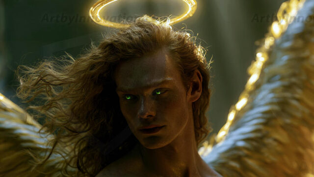 God's most radiant warriors. This AI-generated golden angel collection features stunningly handsome male angels with enormous golden feathered wings, bathed in golden radiant light rays and divine halo lighting. Set against backdrops ranging from chaotic battlefields to celestial heavenly realms, each golden angel radiates a divine beauty that is both commanding and breathtaking. Created using AI, edited in Photoshop, by © Jeff Dupler | Art by Innovation | https://www.artbyinnovation.com