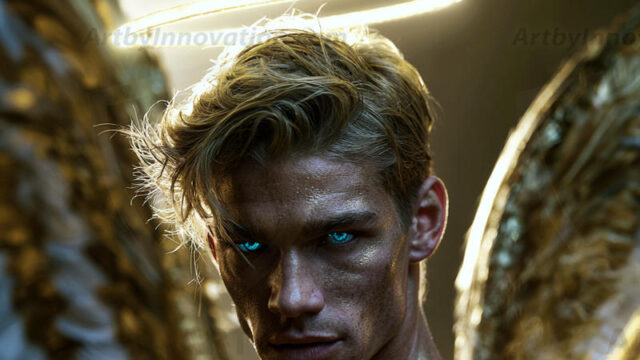 God's most radiant warriors. This AI-generated golden angel collection features stunningly handsome male angels with enormous golden feathered wings, bathed in golden radiant light rays and divine halo lighting. Set against backdrops ranging from chaotic battlefields to celestial heavenly realms, each golden angel radiates a divine beauty that is both commanding and breathtaking. Created using AI, edited in Photoshop, by © Jeff Dupler | Art by Innovation | https://www.artbyinnovation.com