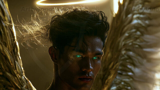 God's most radiant warriors. This AI-generated golden angel collection features stunningly handsome male angels with enormous golden feathered wings, bathed in golden radiant light rays and divine halo lighting. Set against backdrops ranging from chaotic battlefields to celestial heavenly realms, each golden angel radiates a divine beauty that is both commanding and breathtaking. Created using AI, edited in Photoshop, by © Jeff Dupler | Art by Innovation | https://www.artbyinnovation.com