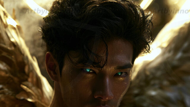 God's most radiant warriors. This AI-generated golden angel collection features stunningly handsome male angels with enormous golden feathered wings, bathed in golden radiant light rays and divine halo lighting. Set against backdrops ranging from chaotic battlefields to celestial heavenly realms, each golden angel radiates a divine beauty that is both commanding and breathtaking. Created using AI, edited in Photoshop, by © Jeff Dupler | Art by Innovation | https://www.artbyinnovation.com