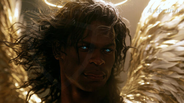 God's most radiant warriors. This AI-generated golden angel collection features stunningly handsome male angels with enormous golden feathered wings, bathed in golden radiant light rays and divine halo lighting. Set against backdrops ranging from chaotic battlefields to celestial heavenly realms, each golden angel radiates a divine beauty that is both commanding and breathtaking. Created using AI, edited in Photoshop, by © Jeff Dupler | Art by Innovation | https://www.artbyinnovation.com