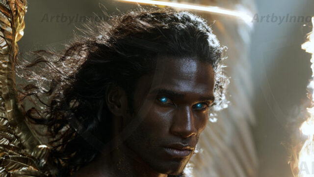 God's most radiant warriors. This AI-generated golden angel collection features stunningly handsome male angels with enormous golden feathered wings, bathed in golden radiant light rays and divine halo lighting. Set against backdrops ranging from chaotic battlefields to celestial heavenly realms, each golden angel radiates a divine beauty that is both commanding and breathtaking. Created using AI, edited in Photoshop, by © Jeff Dupler | Art by Innovation | https://www.artbyinnovation.com