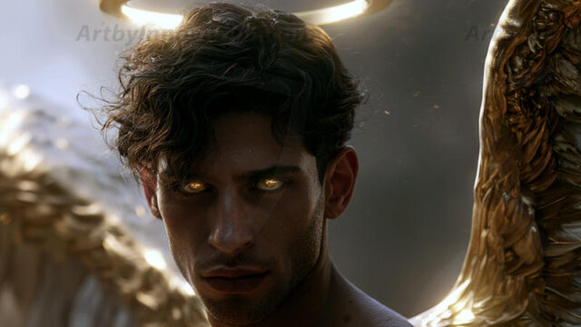 God's most radiant warriors. This AI-generated golden angel collection features stunningly handsome male angels with enormous golden feathered wings, bathed in golden radiant light rays and divine halo lighting. Set against backdrops ranging from chaotic battlefields to celestial heavenly realms, each golden angel radiates a divine beauty that is both commanding and breathtaking. Created using AI, edited in Photoshop, by © Jeff Dupler | Art by Innovation | https://www.artbyinnovation.com