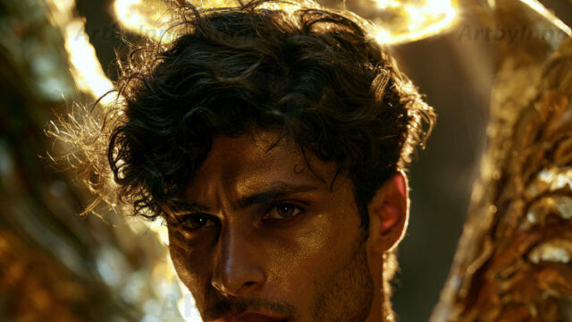 God's most radiant warriors. This AI-generated golden angel collection features stunningly handsome male angels with enormous golden feathered wings, bathed in golden radiant light rays and divine halo lighting. Set against backdrops ranging from chaotic battlefields to celestial heavenly realms, each golden angel radiates a divine beauty that is both commanding and breathtaking. Created using AI, edited in Photoshop, by © Jeff Dupler | Art by Innovation | https://www.artbyinnovation.com