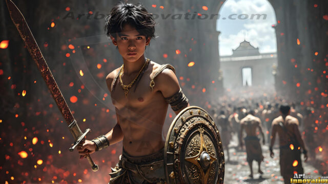 Every warrior must earn their wings. This AI-generated collection captures the breathtaking journey of young men becoming angels — handsome, beautiful youths in epic battles and trials, their newly earned wings emerging in radiant color as they prove their worth to the heavens. Each image tells a story of courage, sacrifice, and divine transformation. Created using AI, edited in Photoshop, by © Jeff Dupler | Art by Innovation | https://www.artbyinnovation.com