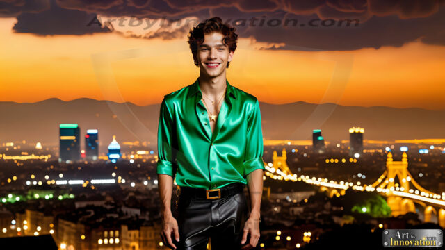 The Men of the Golden City is a collection of AI generated images of beautiful, glamorous, handsome guys in the heavens. The heavenly landscape evokes a sense of magnificence, the majestic gothic architecture, is detailed and crafted to create an atmosphere of reverence and divine glory. The mystical and galactic landscape highlights the golden city. The great detail of the city and the billowing clouds. A golden river flows from the city to the end of the galaxy. The vast galaxy almost covers the image. The stars and constellations sparkle in the galaxy. The city has massive, magnificent, majestic gothic architecture.